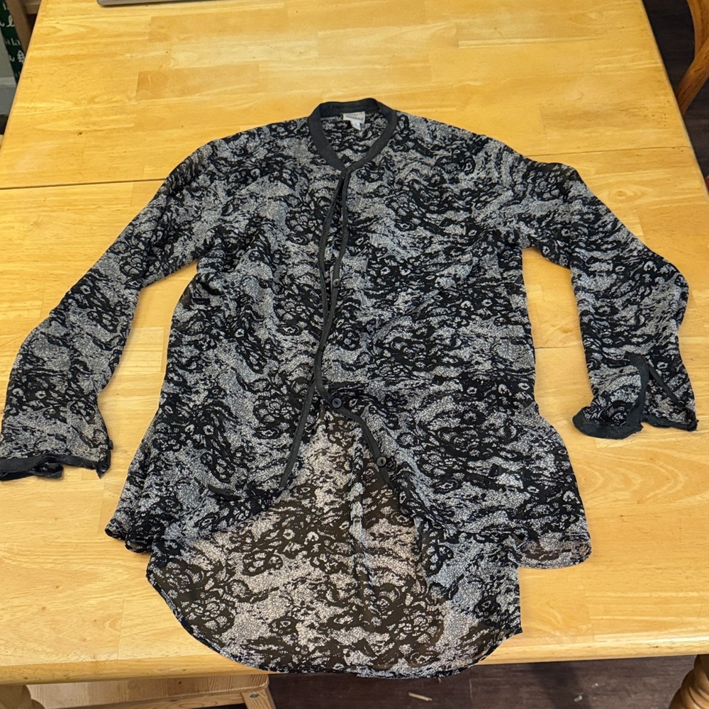 Sheer Black and Gray Printed Women's Blouse